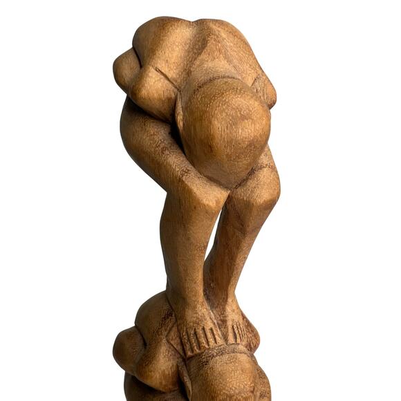 Vintage Hand Carved Wooden Weeping Buddha Totem Sculpture Triple Yogi 12 Inches - Picture 6 of 10